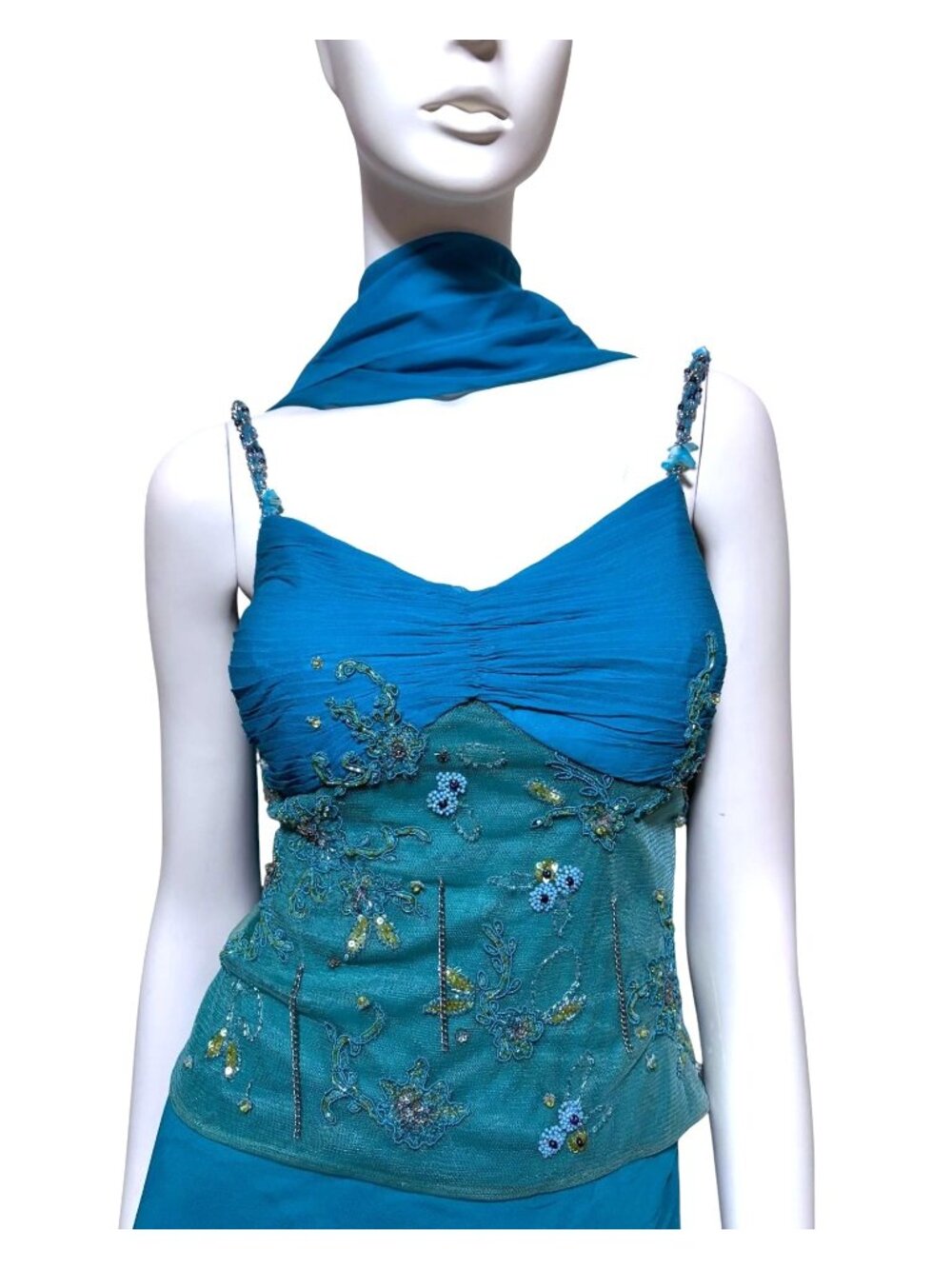 NWOT Y2K Bizar Silk Beaded Mesh Cami 10 Plus Scarf Festival Whimsy Fairy Mermaid